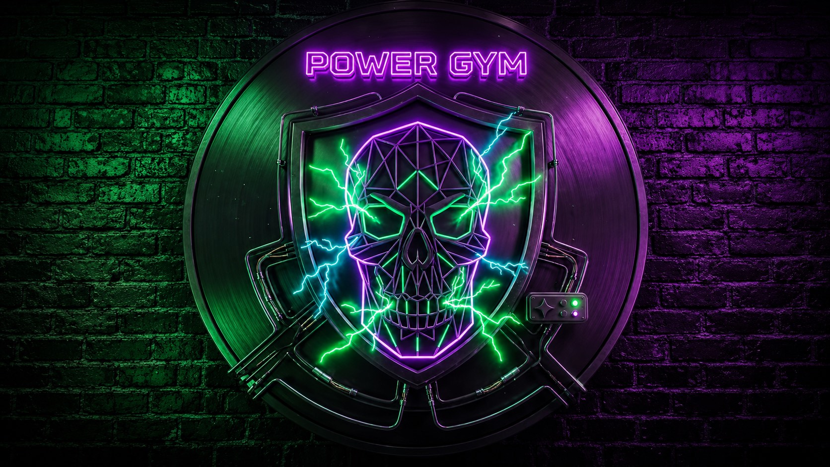 Escudo neón con calavera de Power Gym